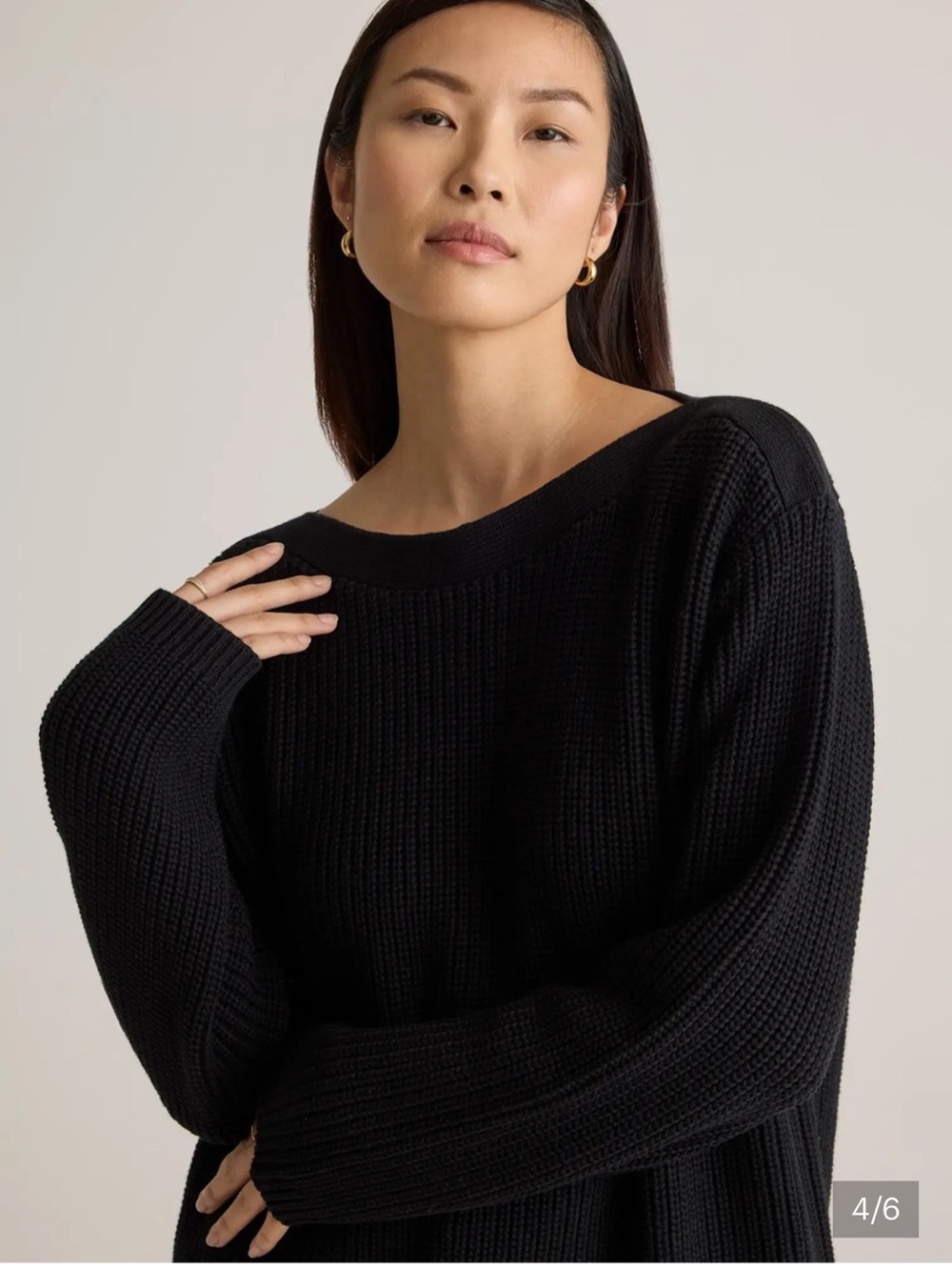 Quince Women's 100% organic cotton fisherman‘s boat neck sweater black